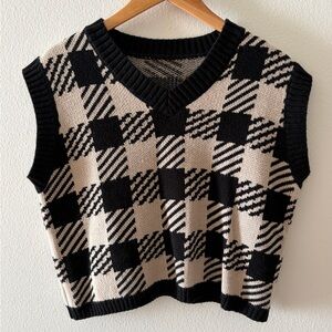 Plaid Black and Cream Sweater Vest